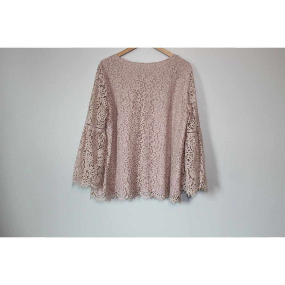 Sundance V-neck Bell Sleeve Charmant Lace Blouse Pink Women's Size Large H14078 - Picture 9 of 10